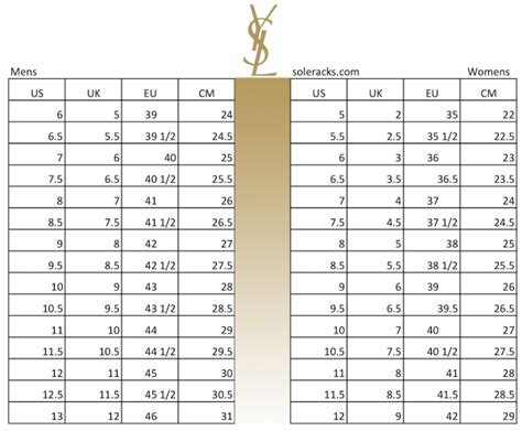 YSL shoes size chart